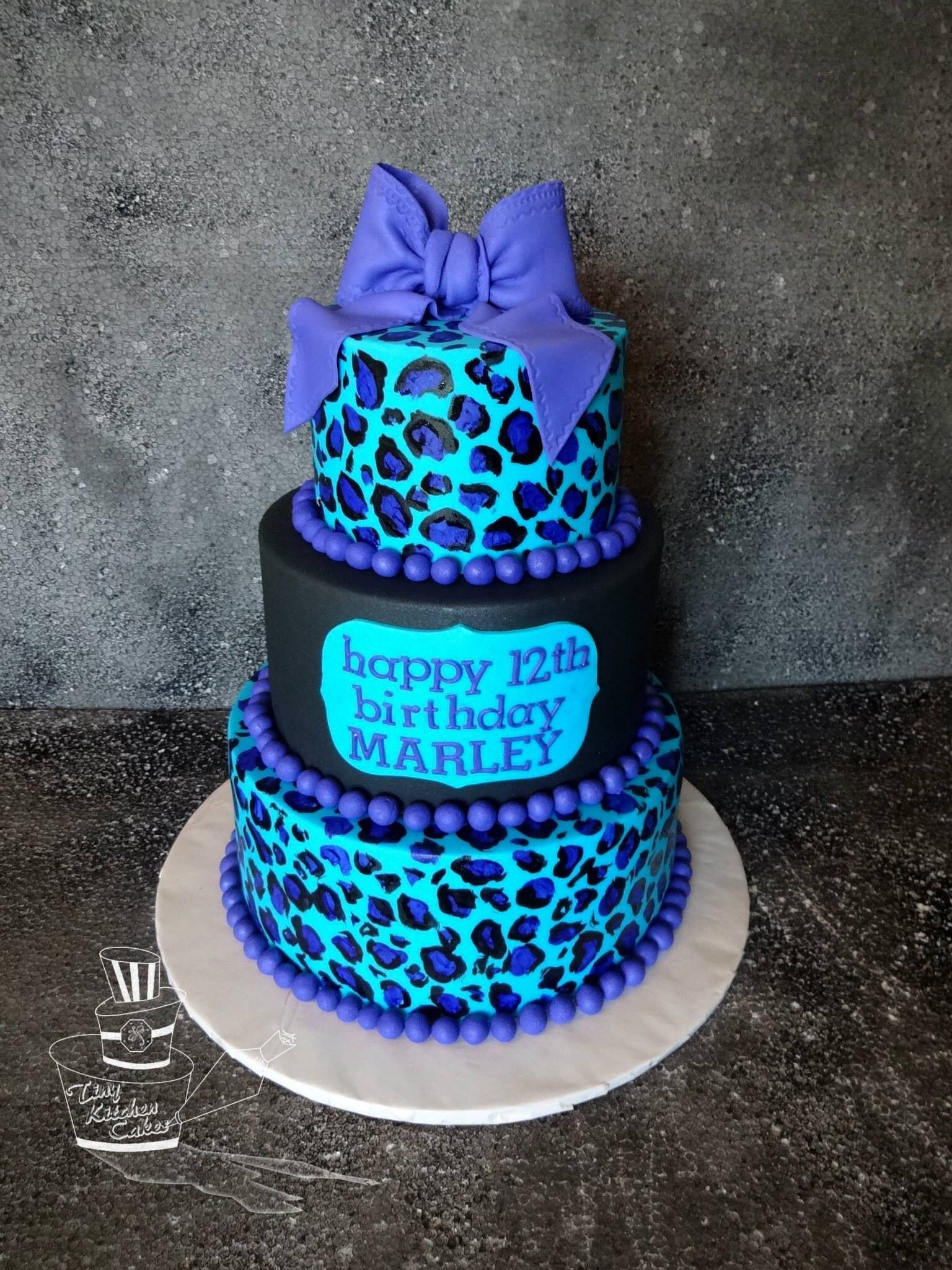 Cheetah Print Birthday Cake
 Black and Turquoise Cheetah print Birthday cake