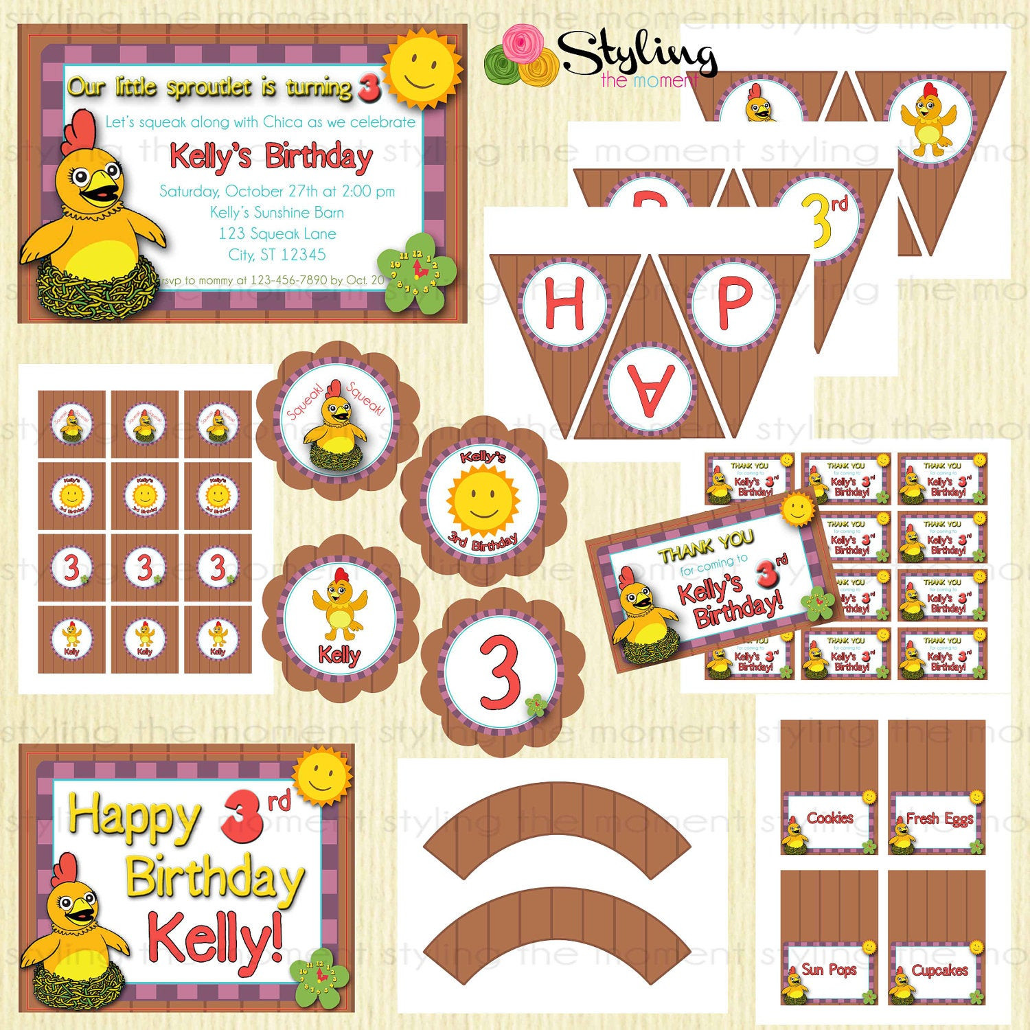 Chica Sprout Birthday Decorations
 Chica Birthday Printable Set