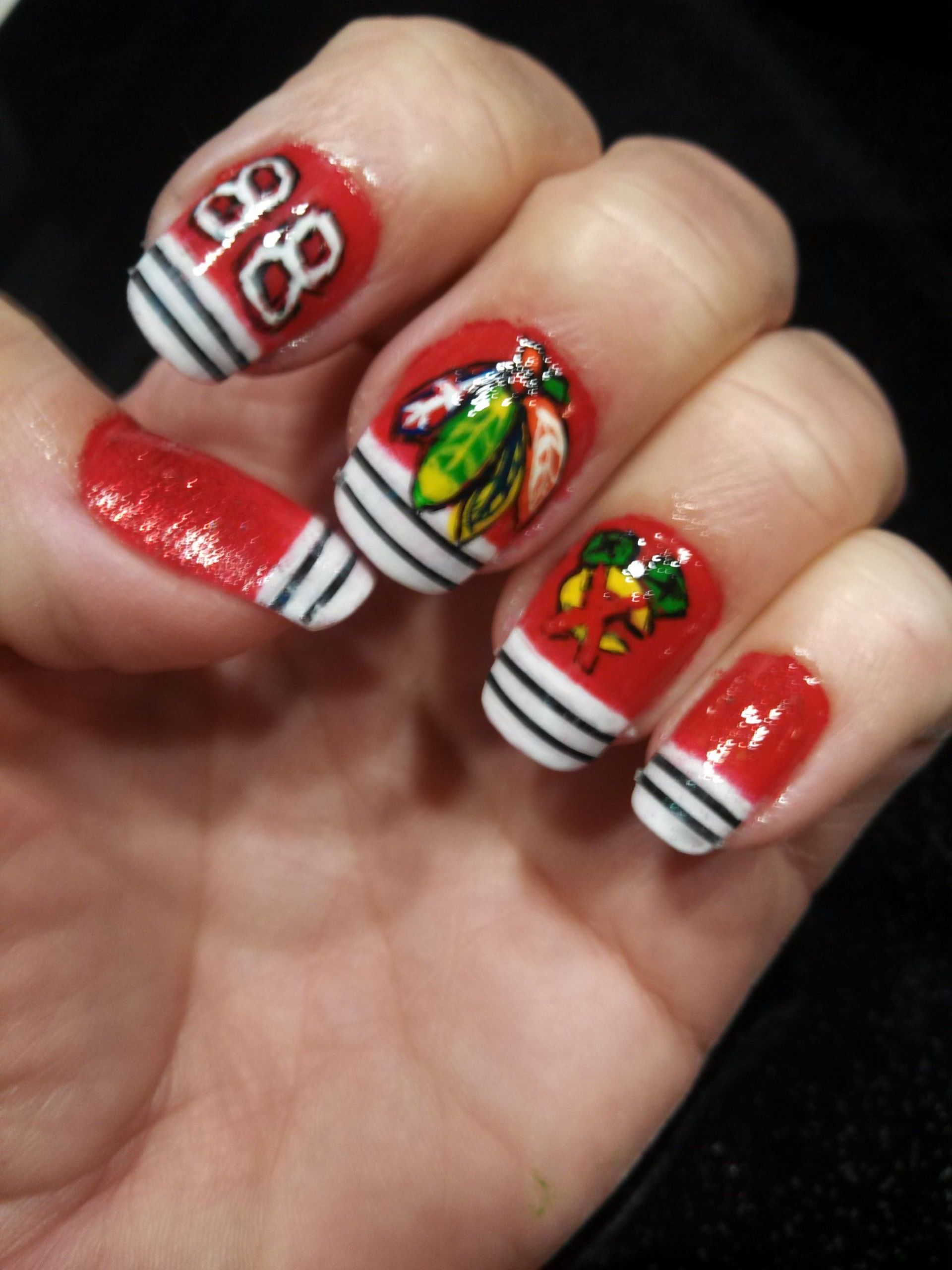 Chicago Blackhawks Nail Art
 Chicago Black Hawks Nail Art My first time at it Need