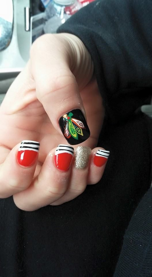 Chicago Blackhawks Nail Art
 Blackhawks nail art Blackhawks Style