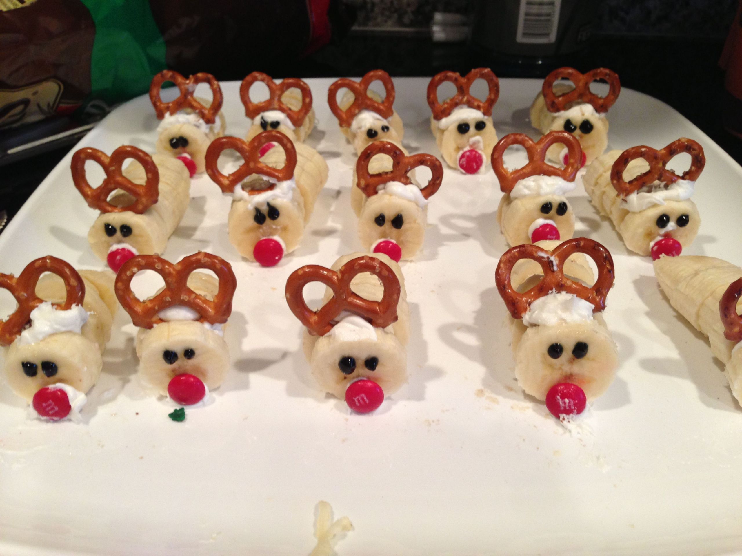 Children Christmas Party Food
 Banana reindeer as healthy Christmas snack for toddler