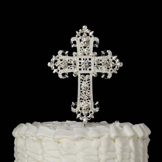 Christian Wedding Cake Toppers
 Cross Cake Topper Silver Religious Christian Wedding