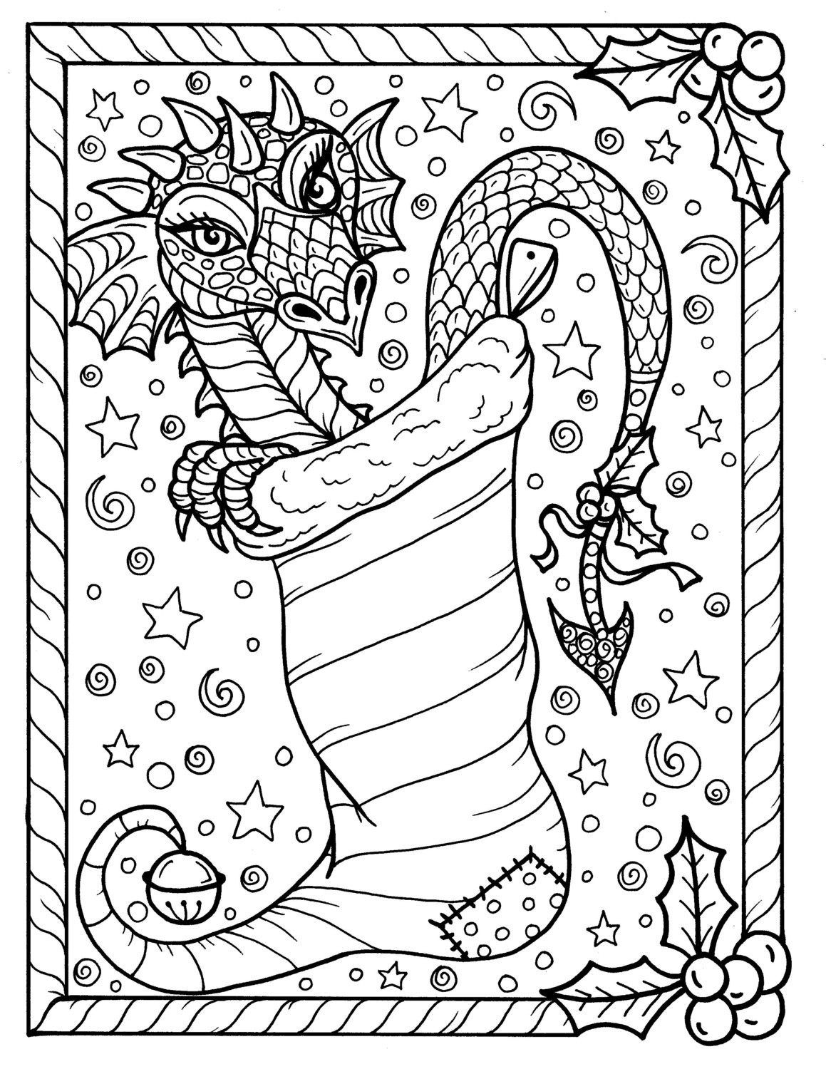 Christmas Coloring Book For Adults
 Dragon Christmas Coloring page Digital JPG file Adult color