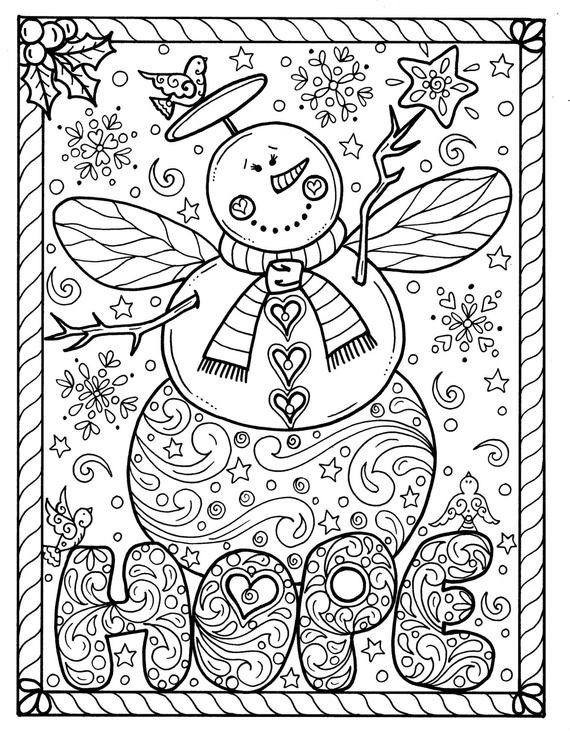 Christmas Coloring Book For Adults
 Snow Angel Instant Christmas Coloring page Holidays