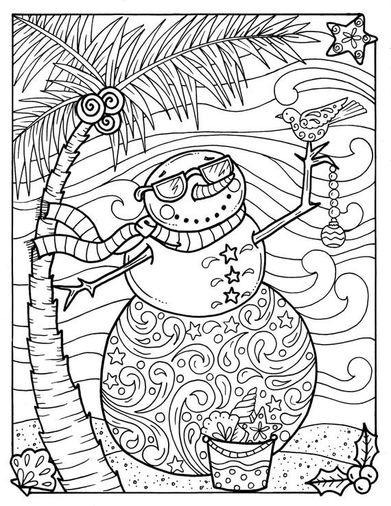 Christmas Coloring Pages Adults
 Tropical Snowman Coloring page Adult Coloring beach
