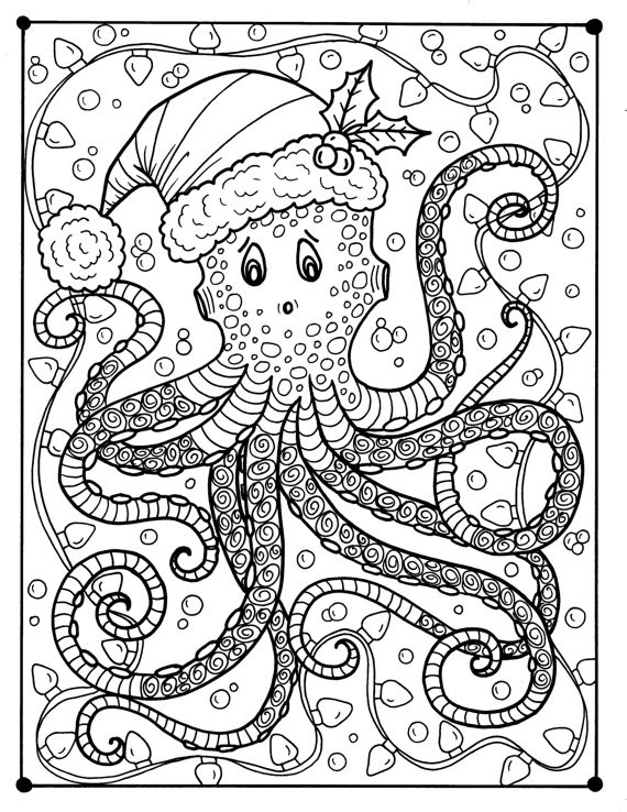 Christmas Coloring Pages Adults
 Octopus Christmas Coloring page Adult color Holidays beach
