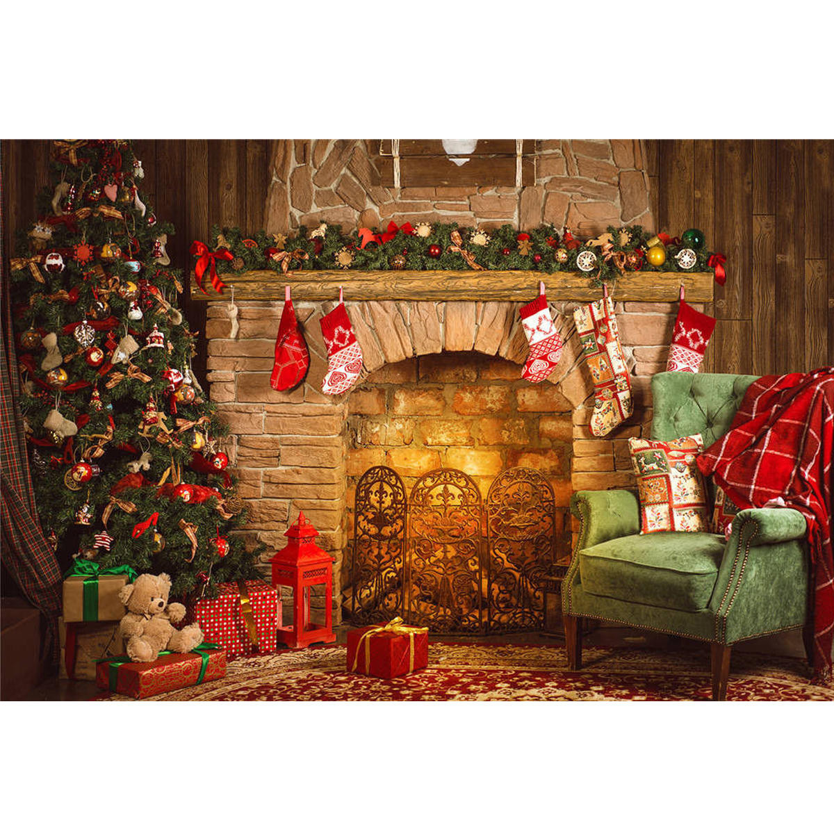 Christmas Fireplace Backdrop
 7x5ft christmas tree fireplace chair t photography