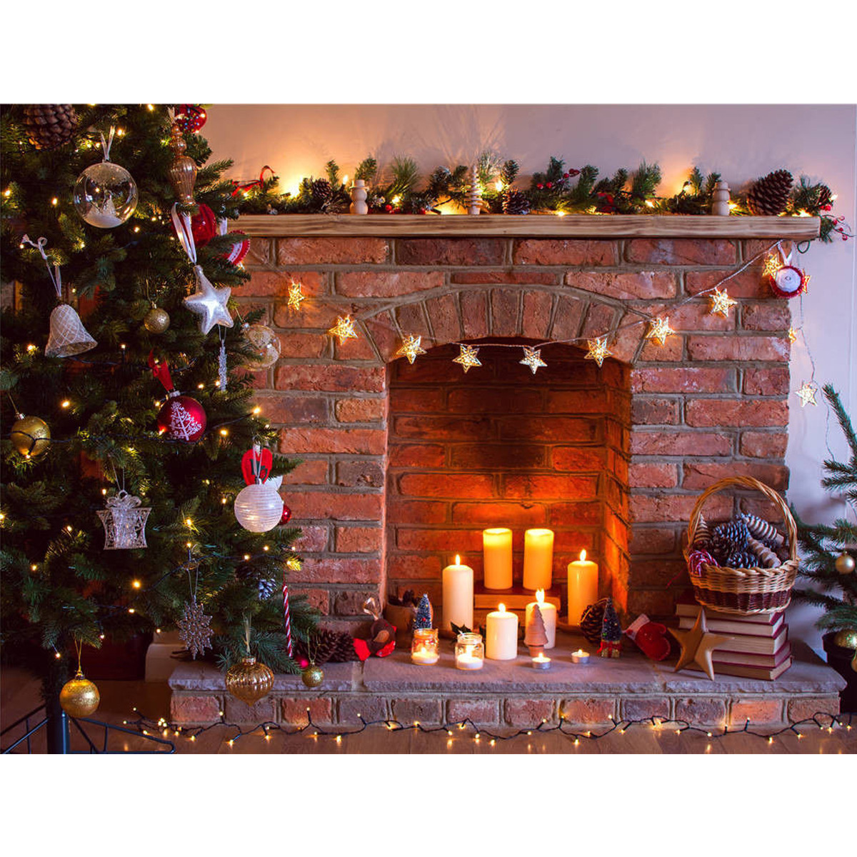 Christmas Fireplace Backdrop
 7x5FT Vinyl Retro Christmas Tree Fireplace graphy