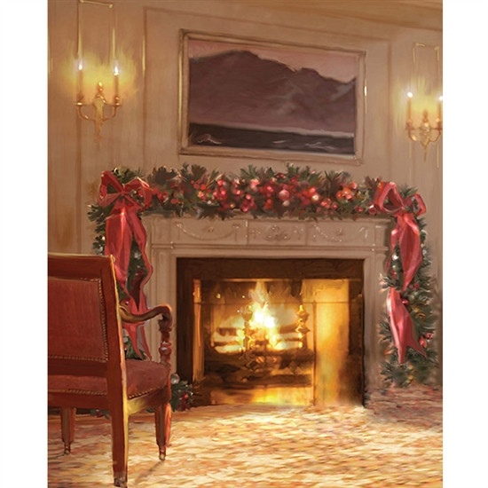 Christmas Fireplace Backdrop
 Christmas Fireplace Printed Backdrop