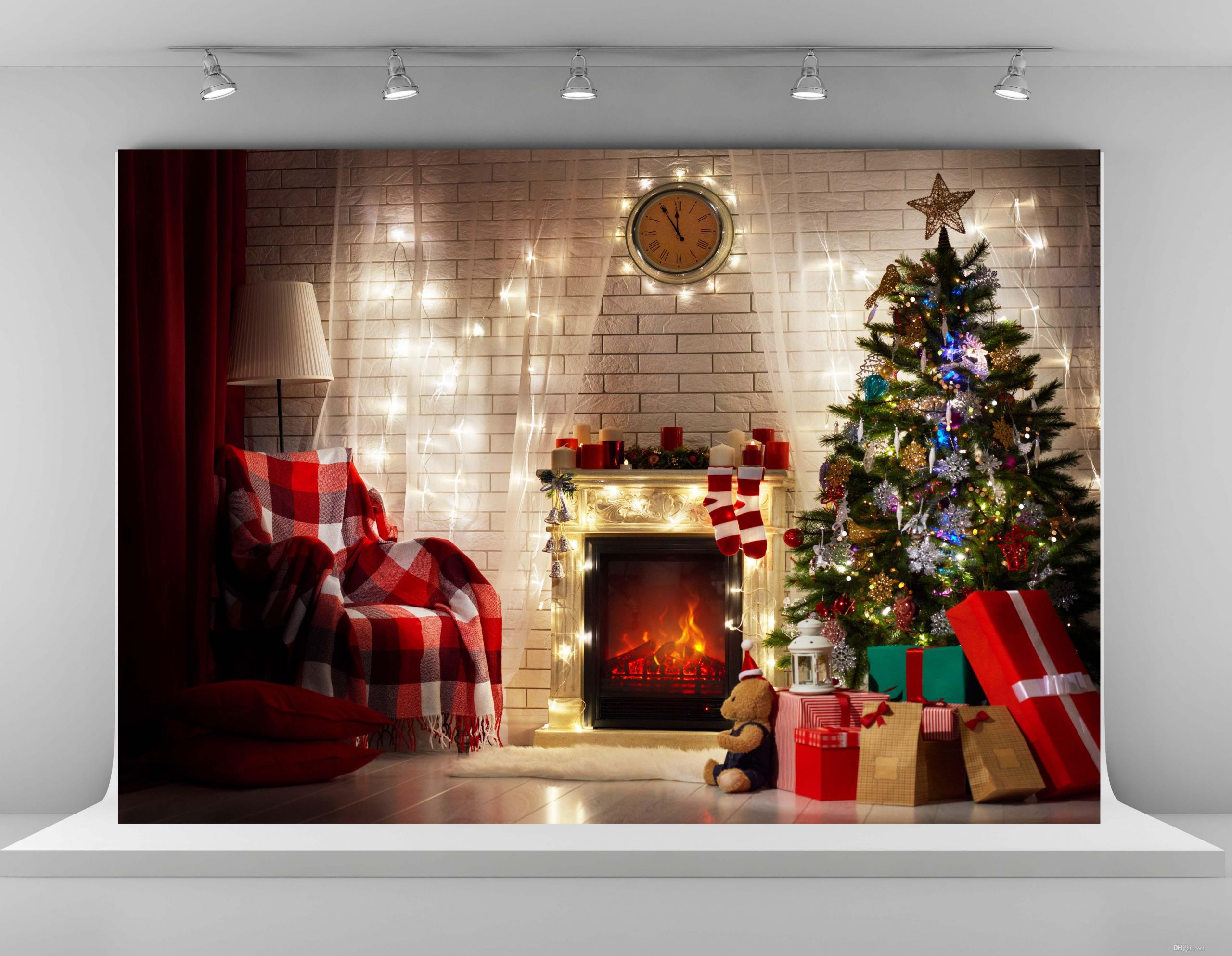 Christmas Fireplace Backdrop
 2019 Christmas graphy Backdrops Indoor Christmas Tree