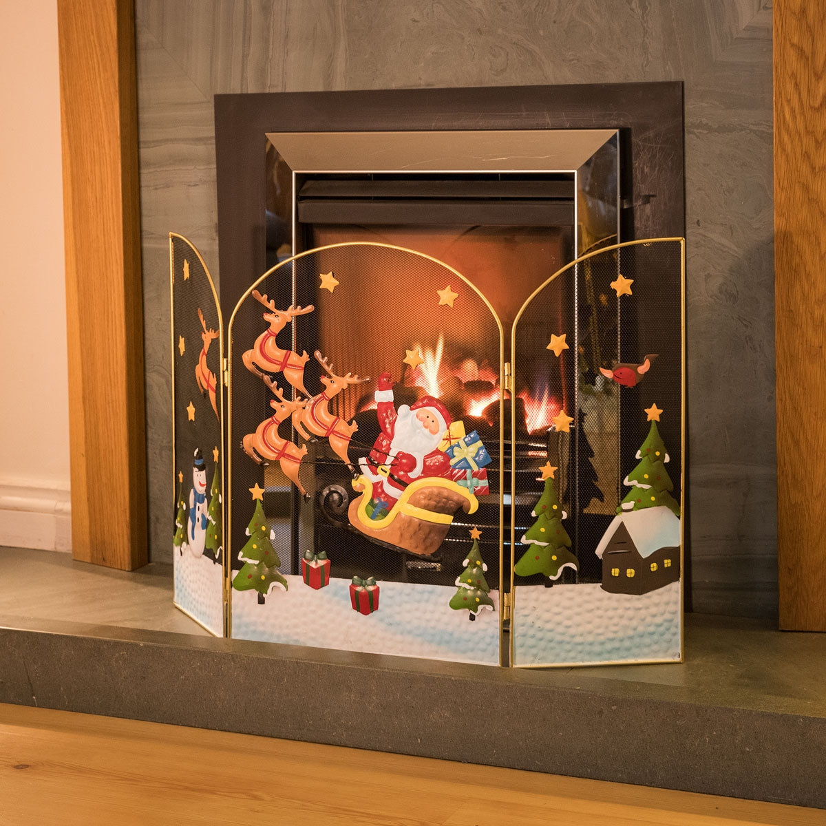Christmas Fireplace Screens
 3 Panel Fireguard Fireplace Screen Santa Sleigh Christmas