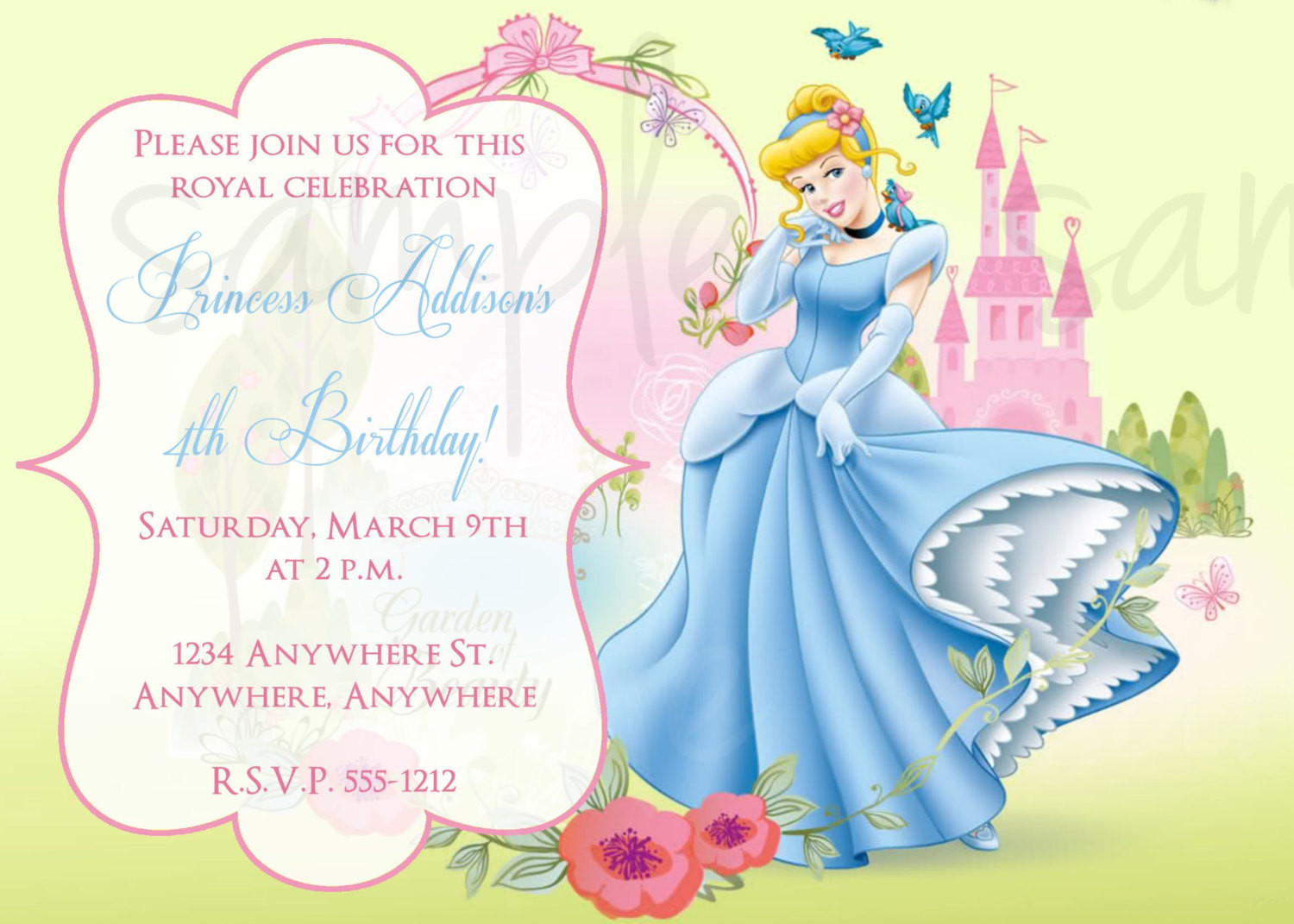 Cinderella Birthday Invitations
 Princess Cinderella Birthday Invitation