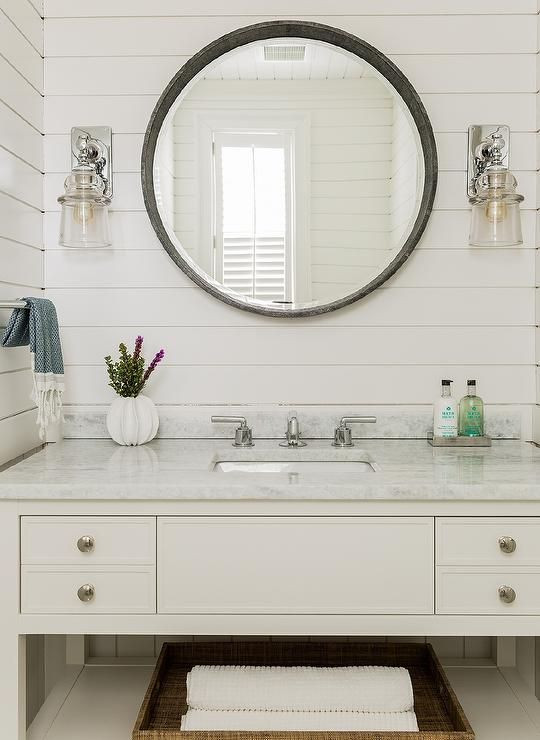 Circular Bathroom Mirror
 Shiplap round mirror GRAY WHITE BATHROOMS