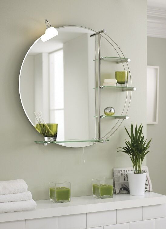 Circular Bathroom Mirror
 800MM ROUND BATHROOM MIRROR WITH LIGHT AND SHELVES WALL