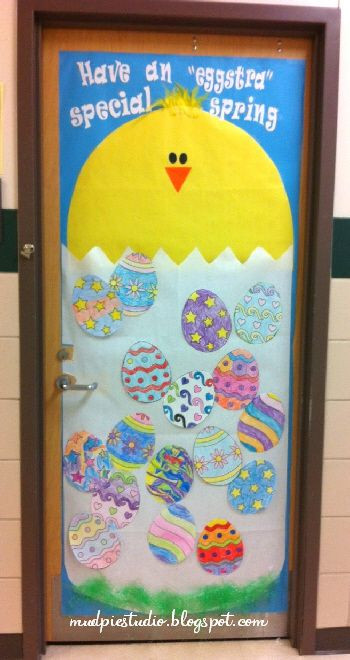 Classroom Easter Party Ideas
 Spring door decor with 2nd grade artwork