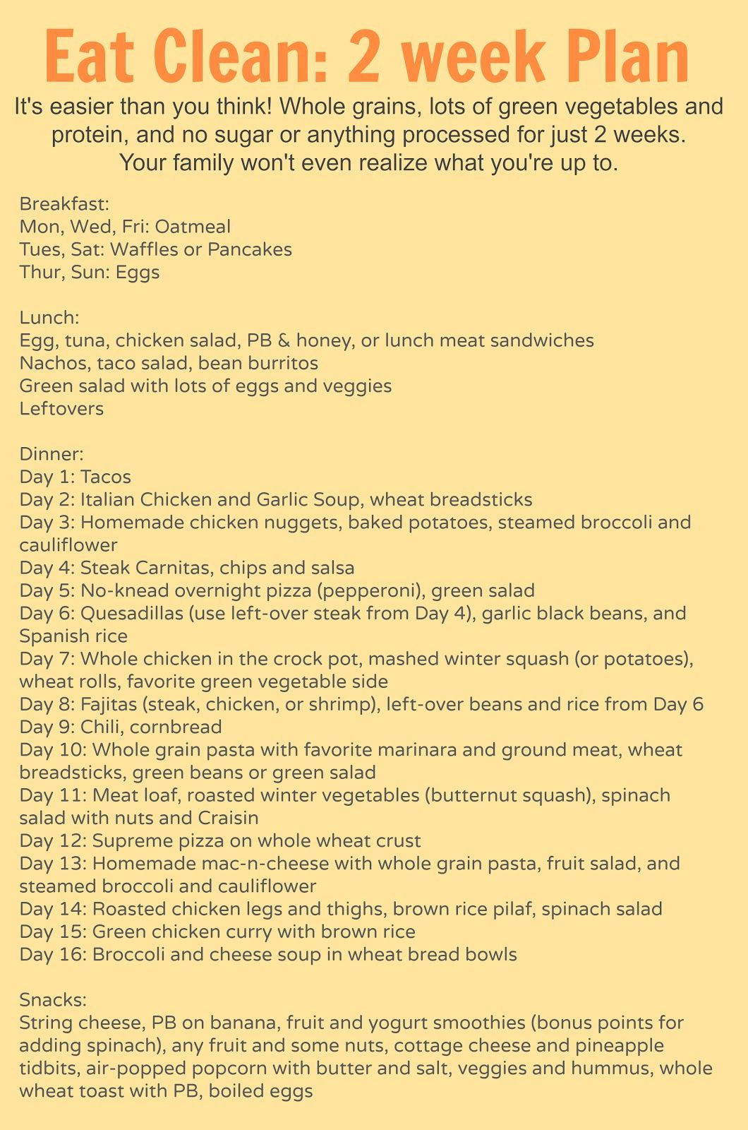 Clean Eating For A Week
 This two week family meal plan will change your life