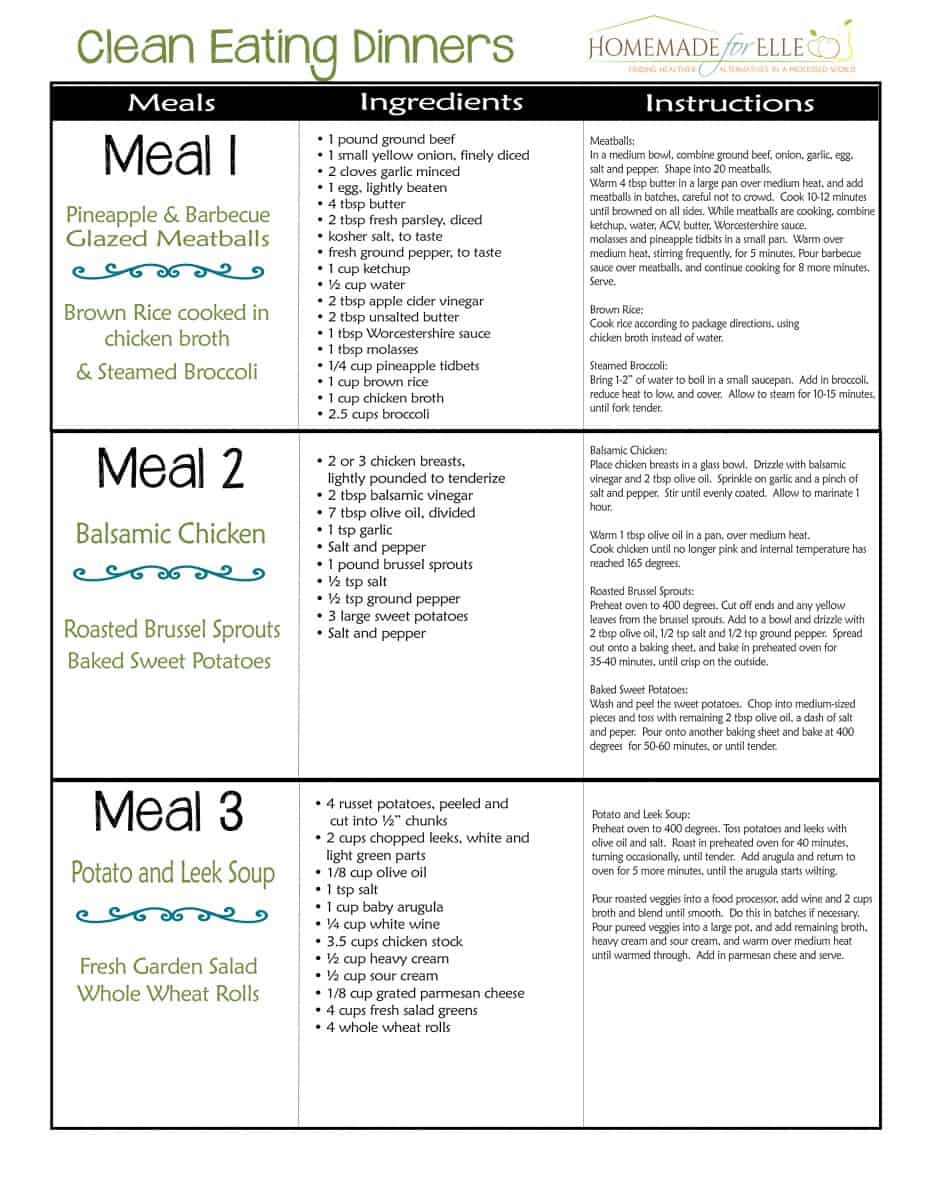 Clean Eating Program
 Dinner Page 1 ⋆ Homemade for Elle