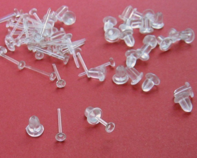 Clear Stud Earrings
 96 total 48 Clear Plastic French Hooks & 48 Plastic Earring