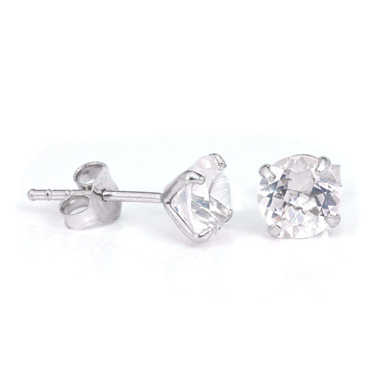 Clear Stud Earrings
 Sterling Silver & 6mm Round 4 Prong Set Clear CZ Crystal