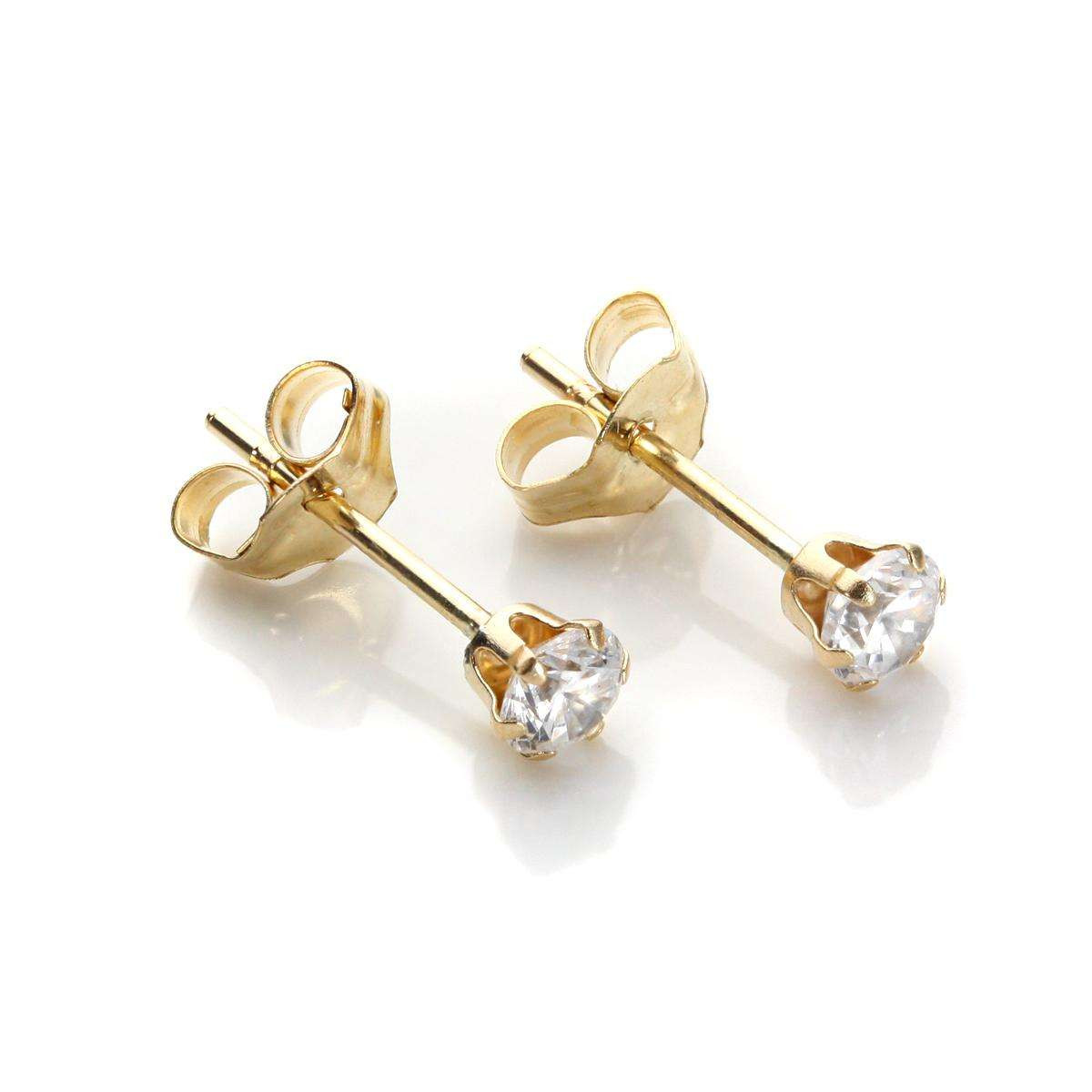 Clear Stud Earrings
 9ct Yellow Gold Clear Crystal 3mm Round Stud Earrings