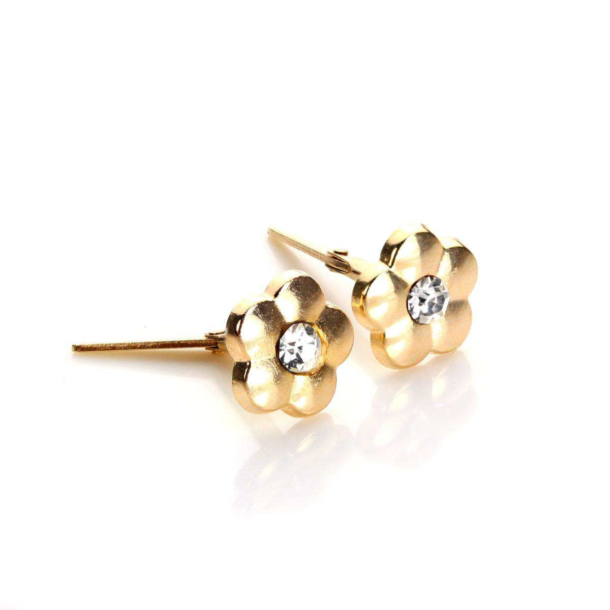 Clear Stud Earrings
 Andralok 9ct Yellow Gold Clear Crystal Flower Stud