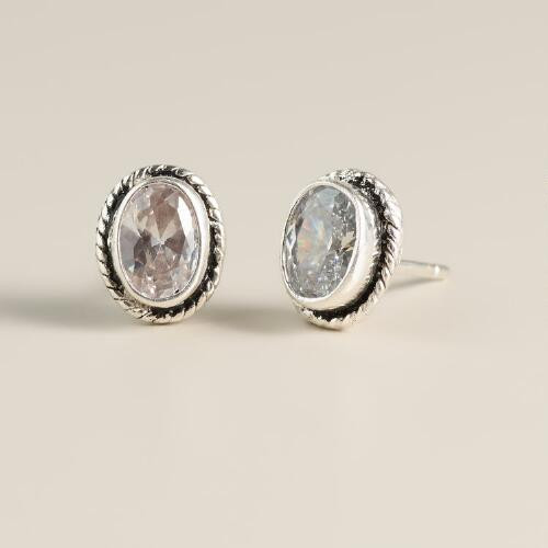 Clear Stud Earrings
 Clear Crystal and Silver Round Stud Earrings