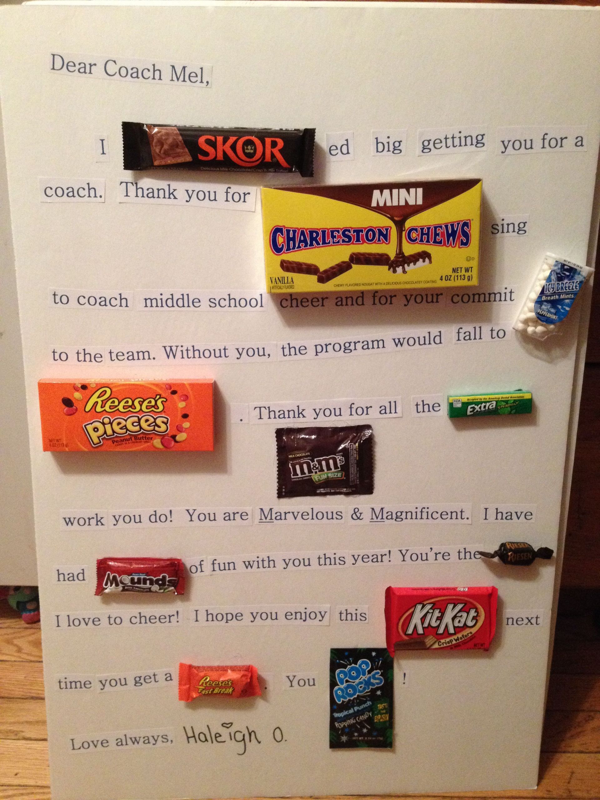 Coach Thank You Gift Ideas
 A thank you t for my daughter s cheer coach Candy