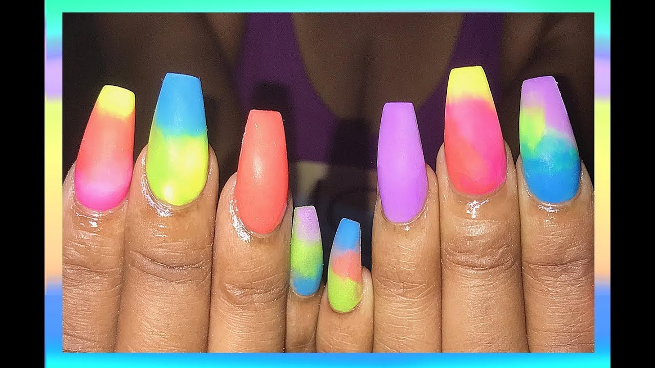 Colored Acrylic Nail Designs
 Matte Summer Colors Acrylic Nails Design