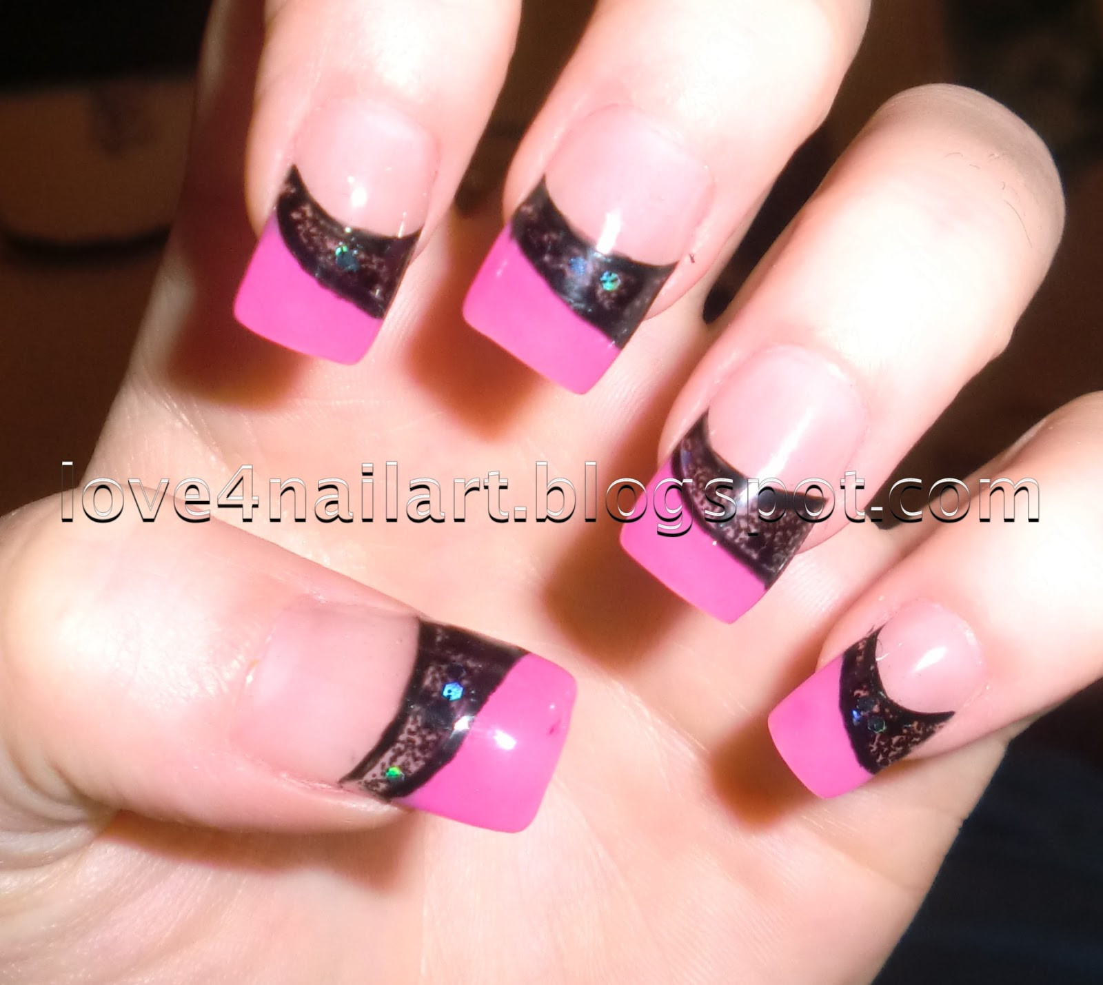 Colored Acrylic Nail Designs
 Love4NailArt Pink & Black Encapsulated Colored Acrylic Nails