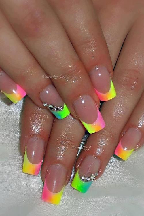 Colored Acrylic Nail Designs
 Nail Art Multi Spring Color French Tip