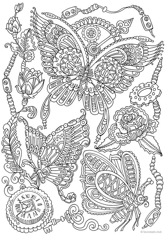 Coloring Books For Adults Printable
 Steampunk Butterflies Printable Adult Coloring Page from