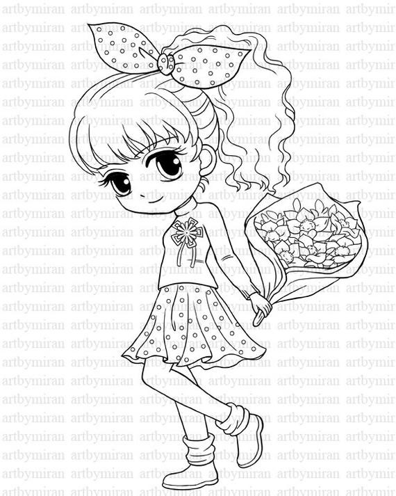 Coloring Books For Girls
 Digi Stamp Isabel s Bouquet Pretty Girl Coloring page
