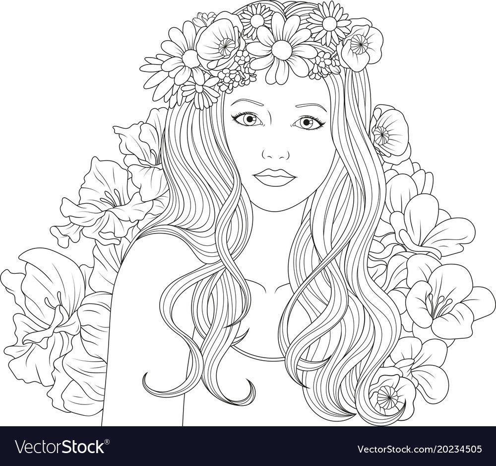 Coloring Pages For Adult Girls
 Beautiful girl coloring pages Royalty Free Vector Image