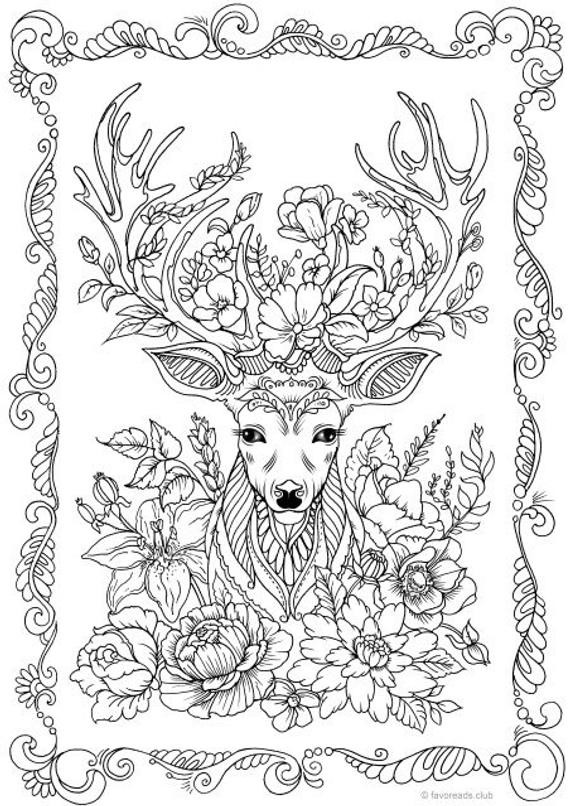 Coloring Pages For Adults To Print
 Fantasy Deer Printable Adult Coloring Page from Favoreads