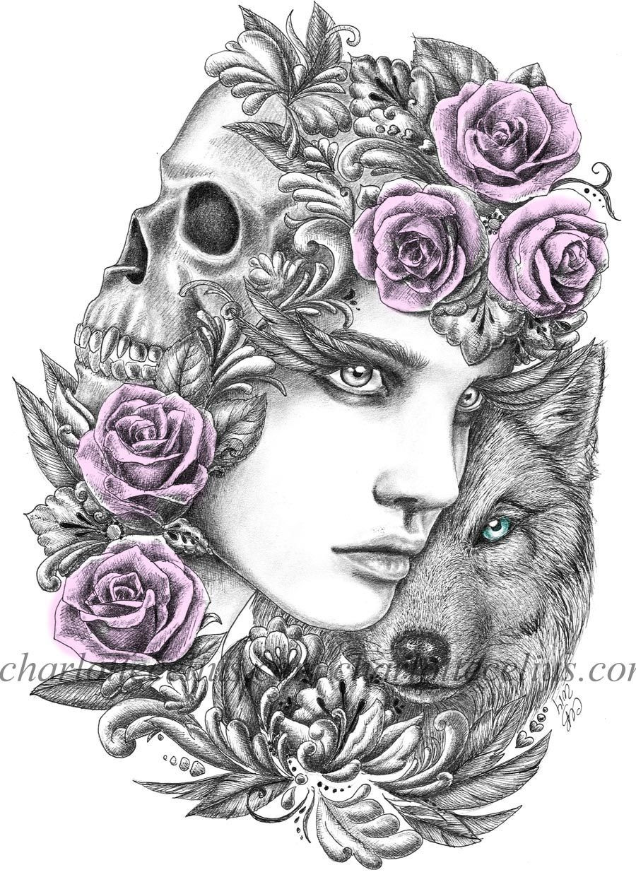 Coloring Pages For Adults Wolf
 Pencil drawing flowers portrait