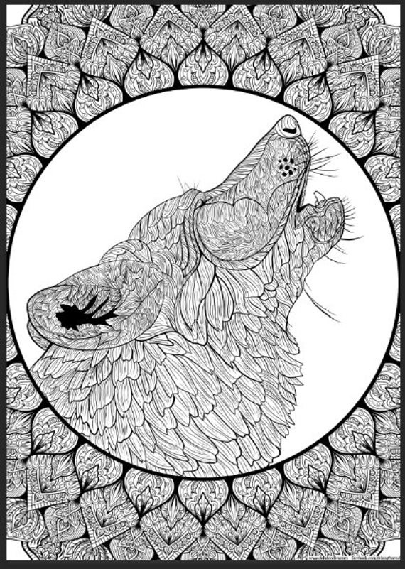Coloring Pages For Adults Wolf
 Wolf Mandala Detailed Colouring Page