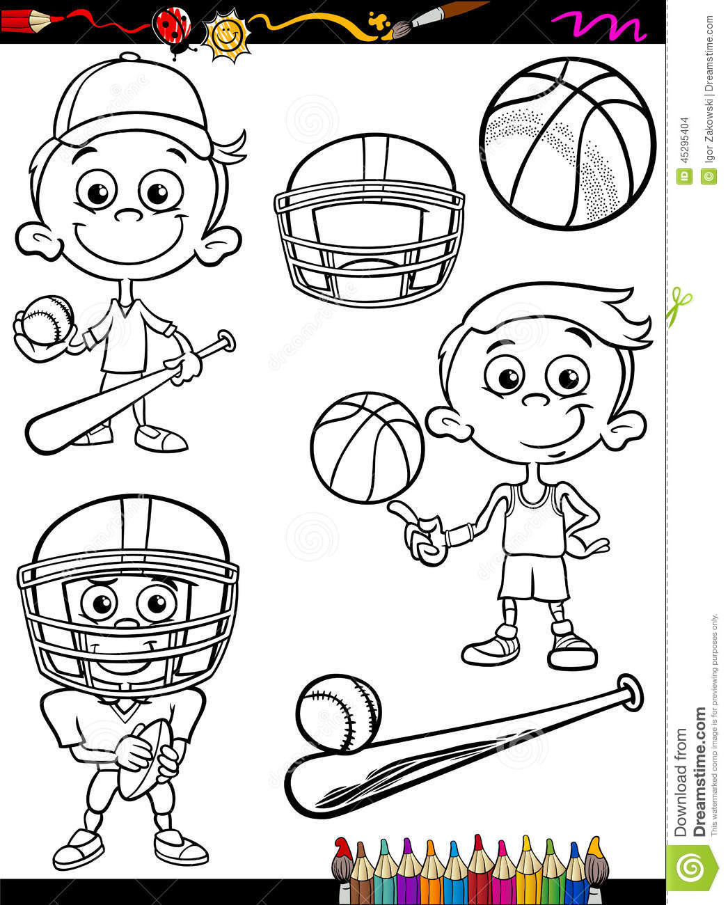 Coloring Pages For Boys Sports
 Sport Boy Set Cartoon Coloring Page Stock Vector