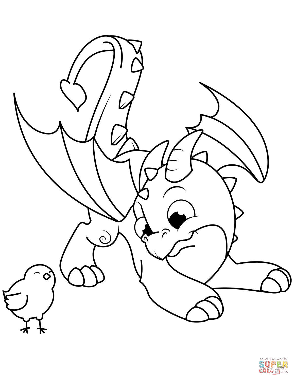 Coloring Pages For Kids Dragons
 Cute Dragon and Chick coloring page