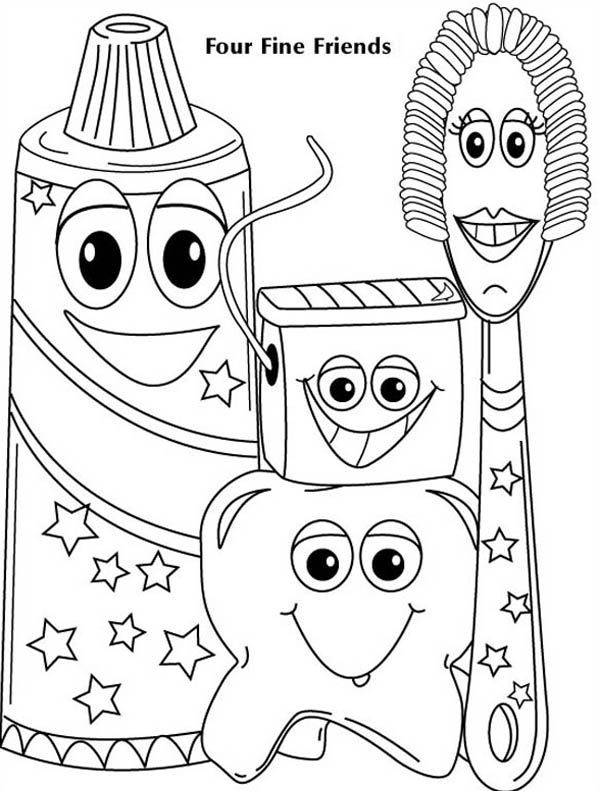 Coloring Pages For Toddler
 Four Fine Friends of Dentist Coloring Pages