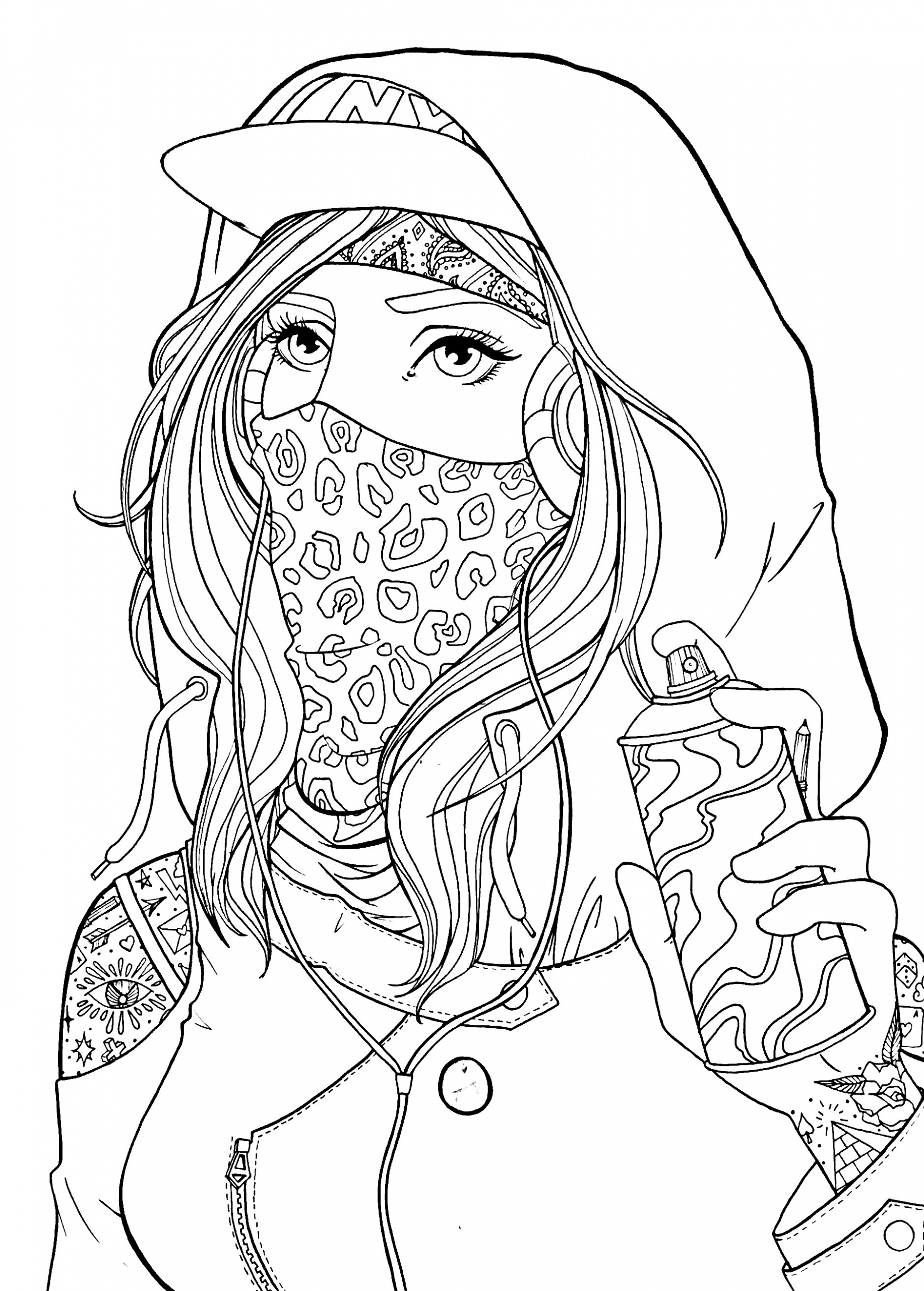 Coloring Pages Of Girls For Adults
 Graffiti girl drawing lineart