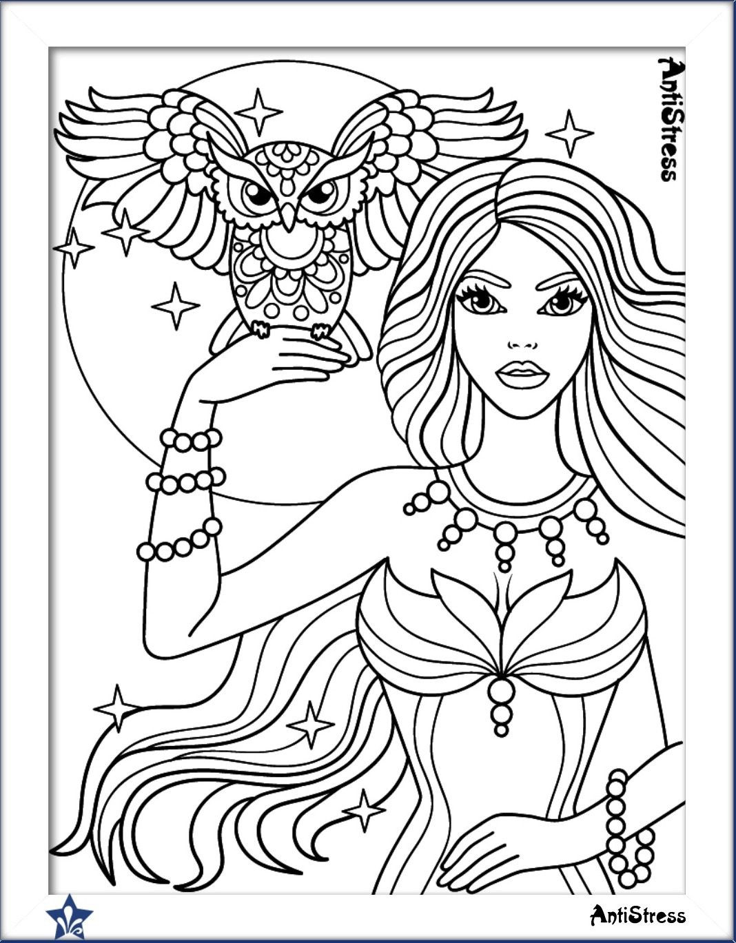 Coloring Pages Of Girls For Adults
 Owl and girl coloring page