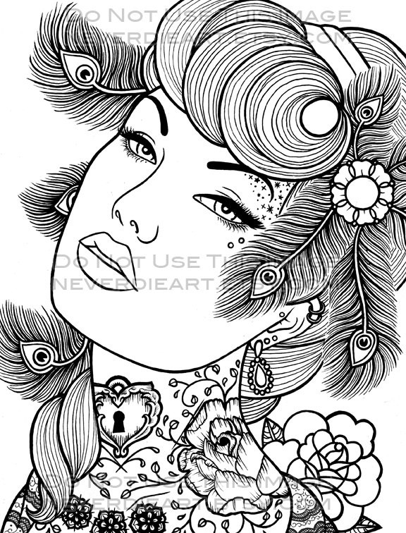 Coloring Pages Of Girls For Adults
 Digital Download Print Your Own Coloring Book Outline Page