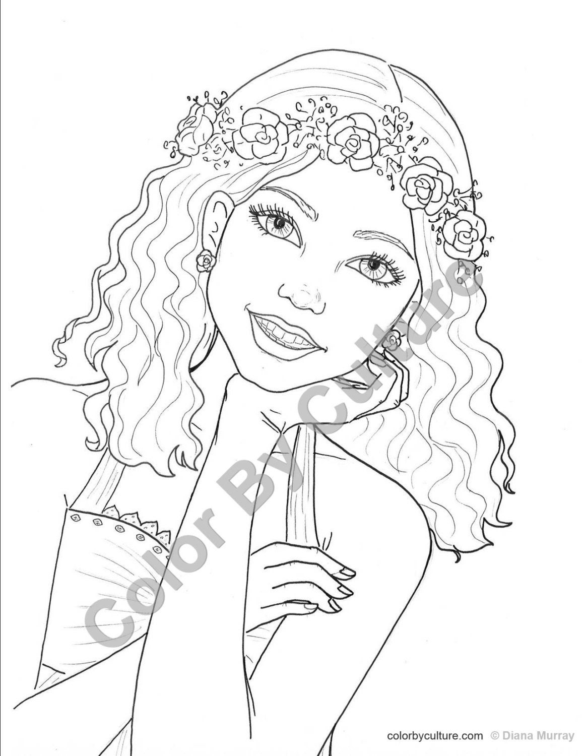 Coloring Pages Of Girls For Adults
 Fashion Coloring Page Girl with Flower Wreath Coloring Page