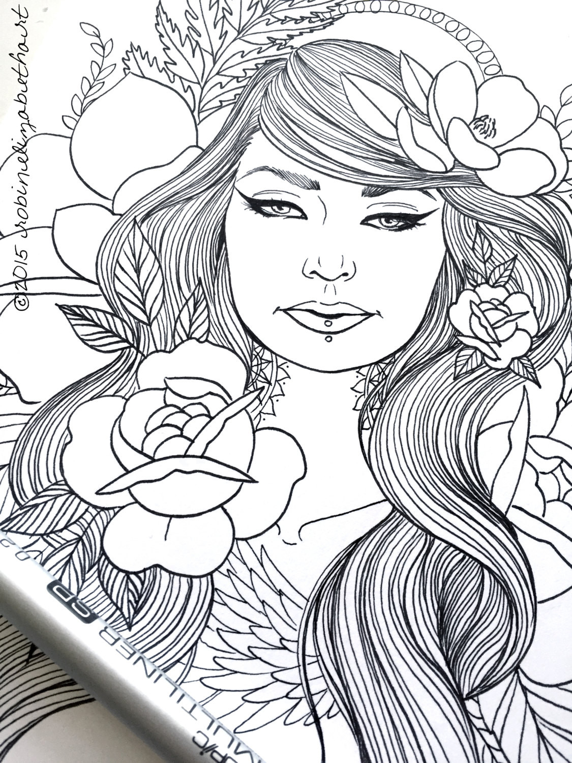 Coloring Pages Of Girls For Adults
 Girls with Tattoos Pack Adult Coloring Pages Magnolias