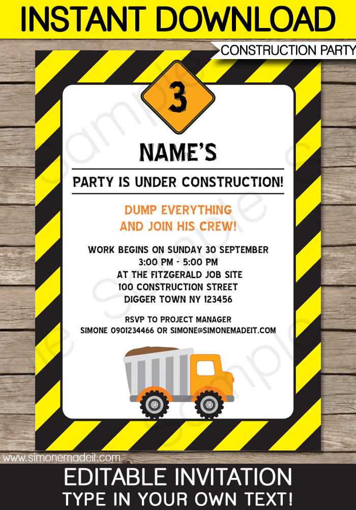 Construction Birthday Invitations
 Construction Party Invitations Template