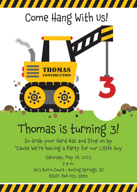 Construction Birthday Invitations
 Crane Construction Truck Birthday Party Invitation by