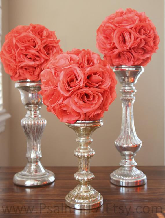 Coral Wedding Decorations
 1 8 inch wide CORAL wedding pomanders RESERVED for