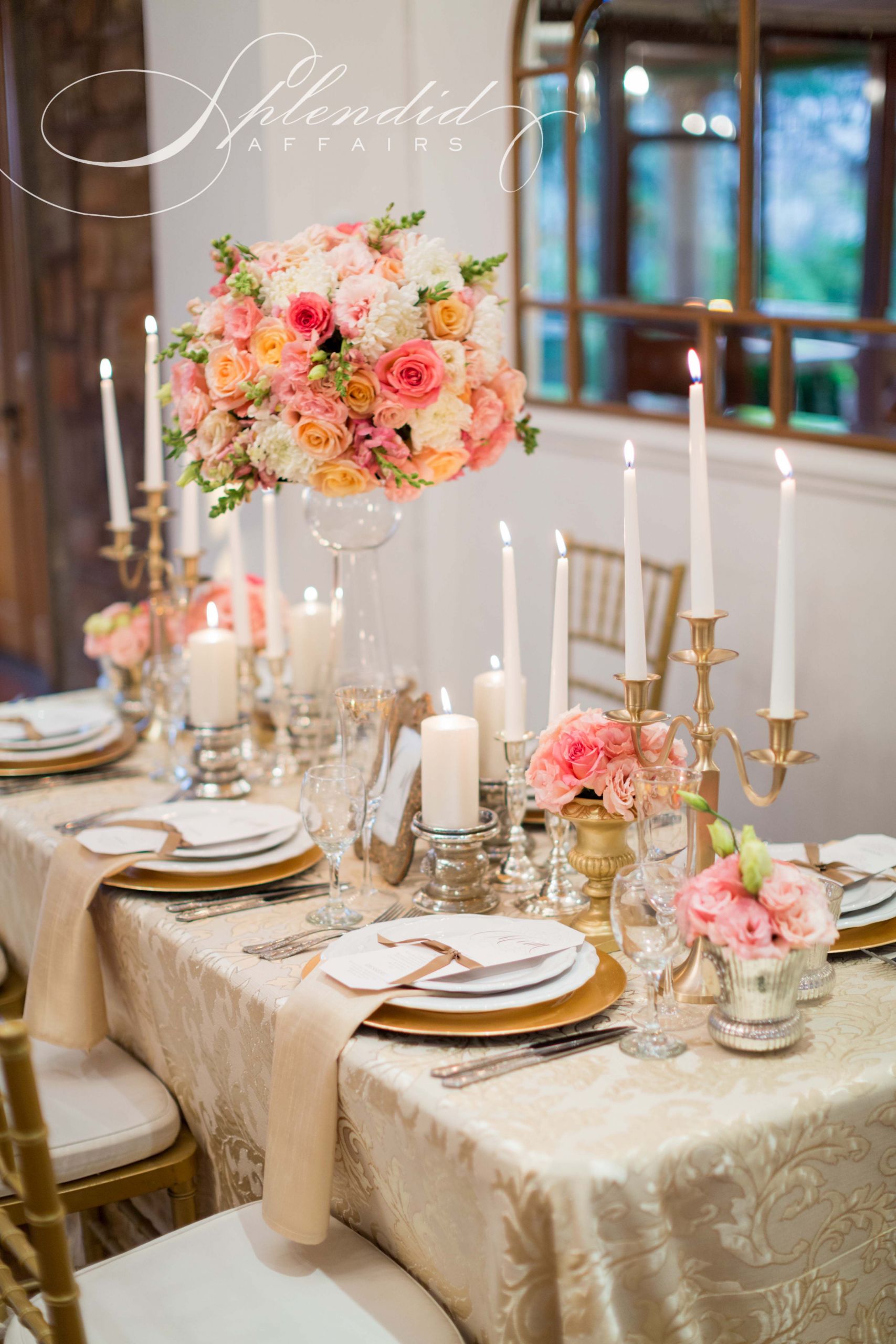 Coral Wedding Decorations
 Elegant coral and gold wedding reception inspirations