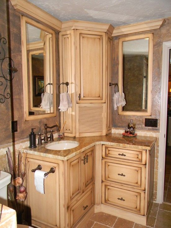 Corner Bathroom Vanity Cabinets
 Mediterranean Bathroom Applying Master Designs With Corner