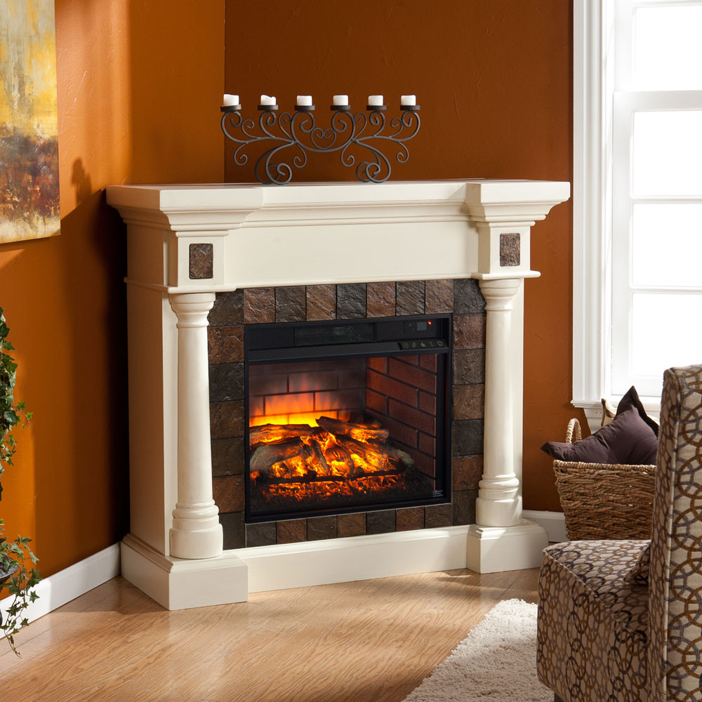 Corner Electric Fireplace
 Carrington Ivory Convertible Infrared Electric Fireplace